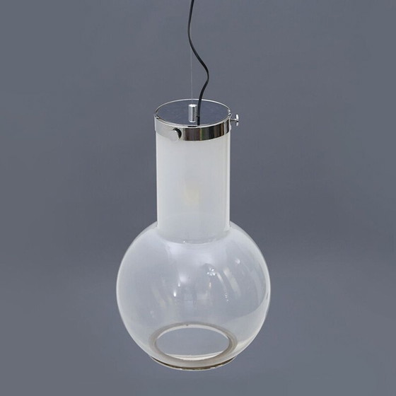 Image 1 of Vintage-Kronleuchter aus Glas und verchromtem Metall, Italien 1970