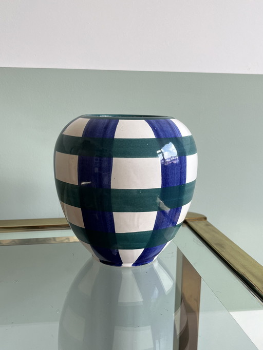 Vintage karierte Vase Blau Grün