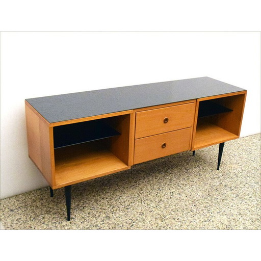 Italienisches Sideboard aus Eschenholz und Glas, 1950er Jahre