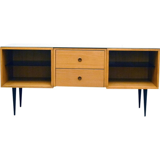 Italienisches Sideboard aus Eschenholz und Glas, 1950er Jahre