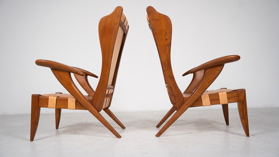 Image 1 of Mid-Century Paar Hochlehnsessel von Guglielmo Pecorini, Italien, 1930er Jahre - Neues Leder