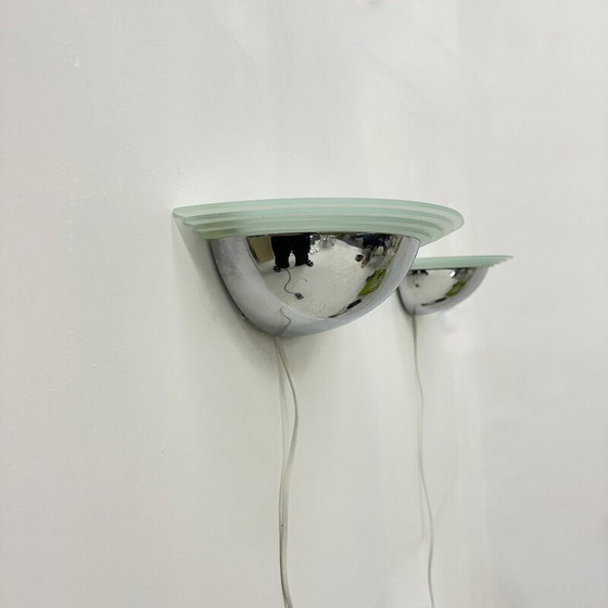 Image 1 of Paar Vintage-Wandlampen aus Chrom und Glas, 1980er Jahre