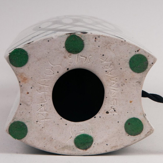 Image 1 of Weiße Tischlampe mit schwarzen Freihanddekorationen von Per Linnemann-Schmidt, Dänemark 1960