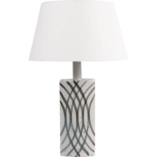 Weiße Tischlampe mit schwarzen Freihanddekorationen von Per Linnemann-Schmidt, Dänemark 1960