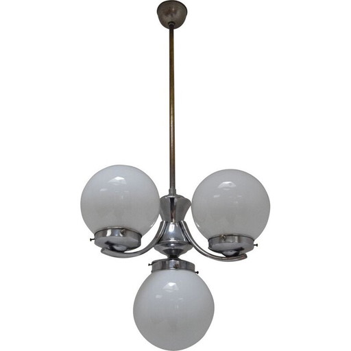 Vintage Art Deco Chromglas-Kronleuchter, Tschechoslowakei 1930