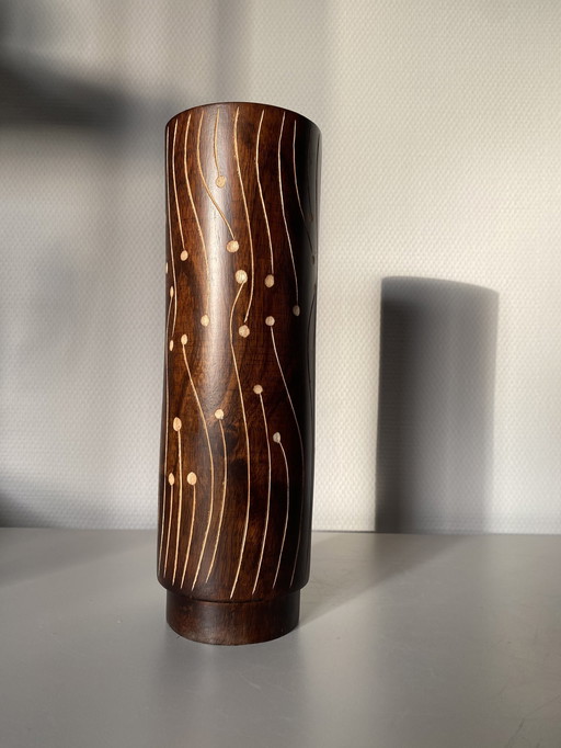 Vintage Vase aus Teakholz