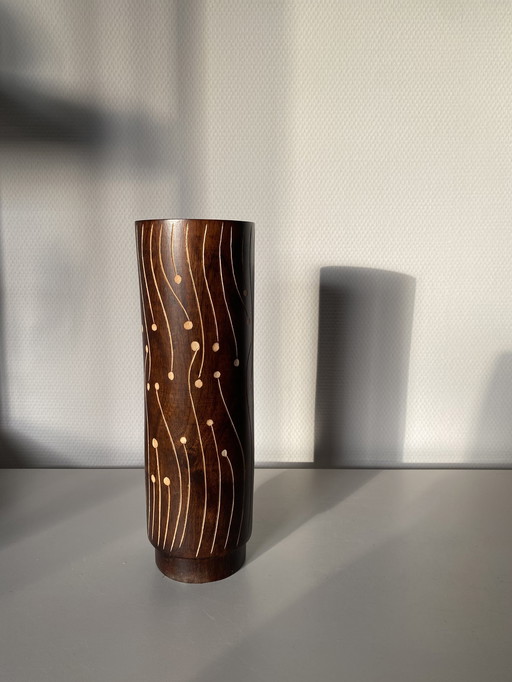 Vintage Vase aus Teakholz