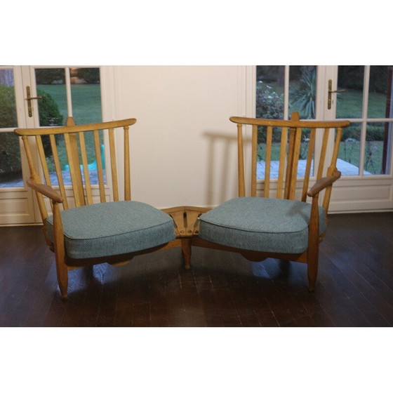 Image 1 of Vintage 2-Sitzer-Sofa aus massiver Eiche von Guillerme et Chambron für Votre Maison, 1970
