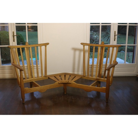 Image 1 of Vintage 2-Sitzer-Sofa aus massiver Eiche von Guillerme et Chambron für Votre Maison, 1970