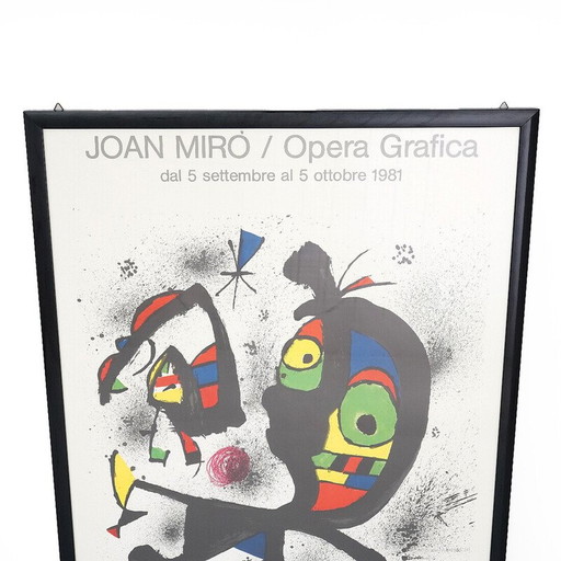 Vintage-Gemälde aus schwarz lackiertem Holz und Glas von Joan Miro, 1981