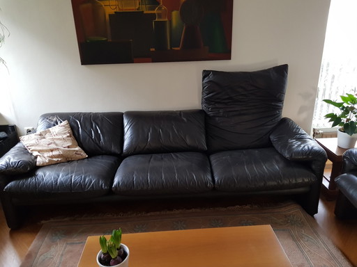 Cassina Maralunga 3-Sitzer Sofa Dunkelbraun Leder