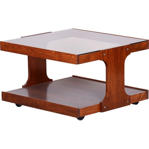Couchtisch aus Nussbaumholz und Glas, 1960