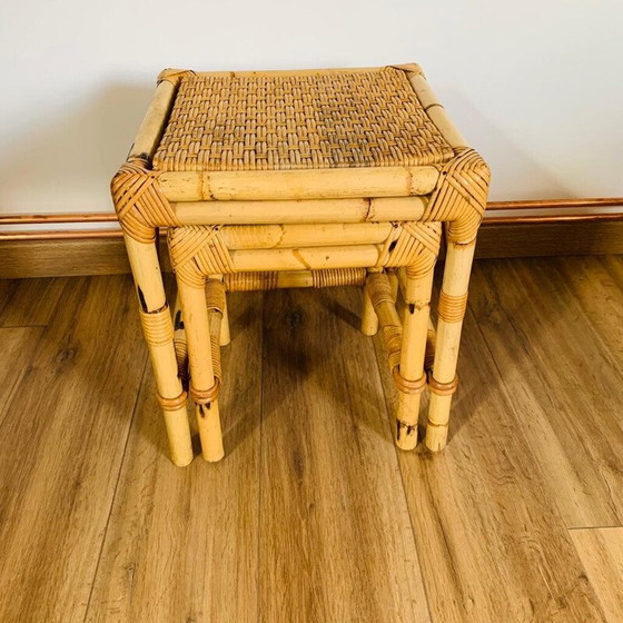 Image 1 of Vintage Rattan und Korbgeflecht Verschachtelungstische, Italien 1960