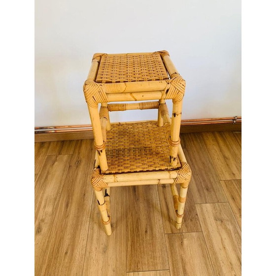 Image 1 of Vintage Rattan und Korbgeflecht Verschachtelungstische, Italien 1960