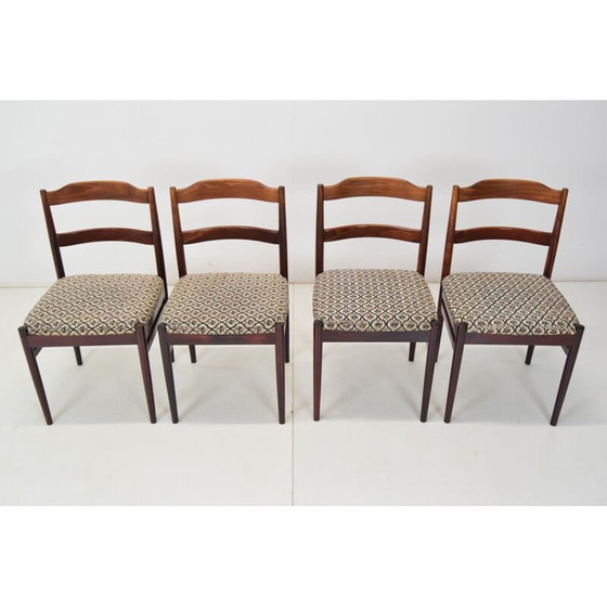 Image 1 of Mid-Century Satz von 4 Stühlen aus Stoff und Holz Ton, Tschechoslowakei 1970er Jahre