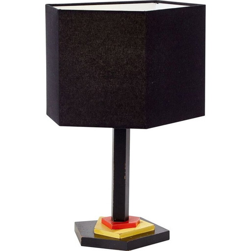 Geometrische Holztischlampe Vintage