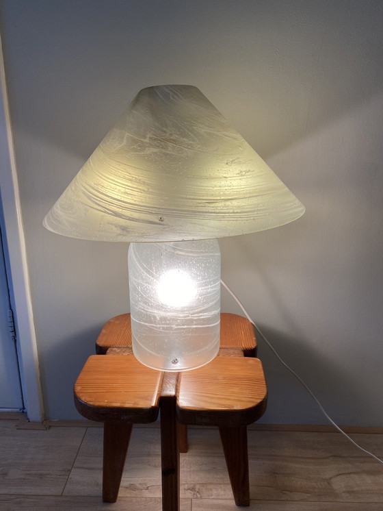 Image 1 of Vintage Murano Peill & Putzler Pilz Tischlampe aus weiß-grauem Trübungsglas