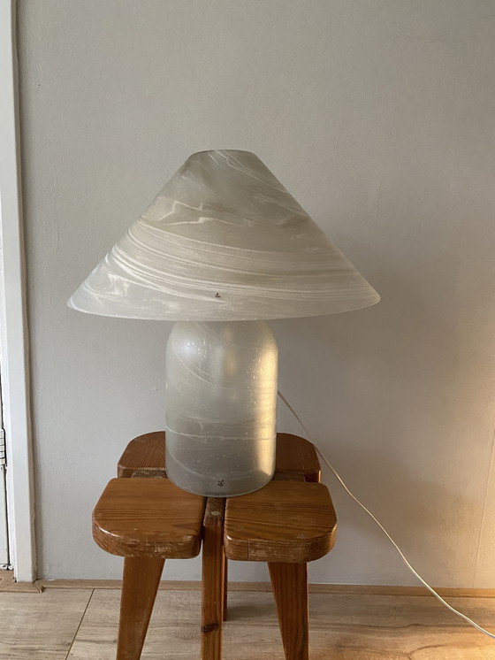 Image 1 of Vintage Murano Peill & Putzler Pilz Tischlampe aus weiß-grauem Trübungsglas