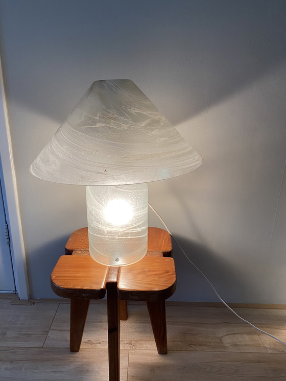 Image 1 of Vintage Murano Peill & Putzler Pilz Tischlampe aus weiß-grauem Trübungsglas