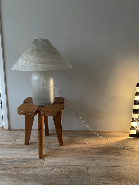 Image 1 of Vintage Murano Peill & Putzler Pilz Tischlampe aus weiß-grauem Trübungsglas