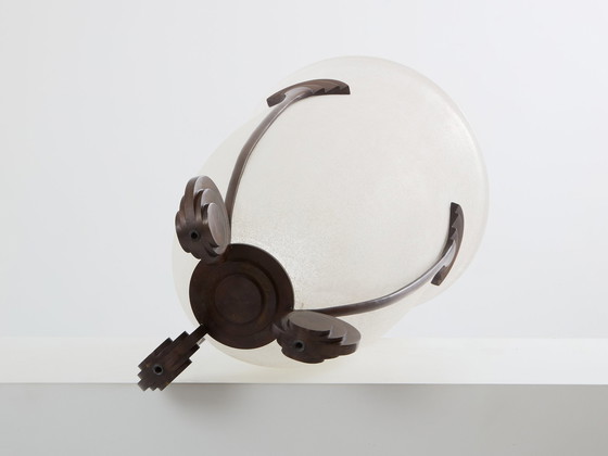 Image 1 of Karl Springer für Seguso Große Bronze Art Deco Vase aus Milchglas 1980