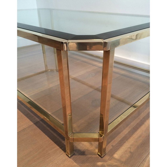 Image 1 of Achteckiger Couchtisch aus Messing und Glas, Frankreich 1970
