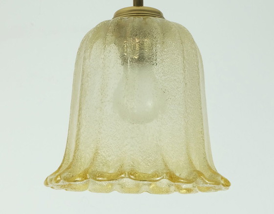 Image 1 of Mitte des Jahrhunderts ANHÄNGER LICHT Muranoglas Pulegoso Goldstaub Messing 1970er