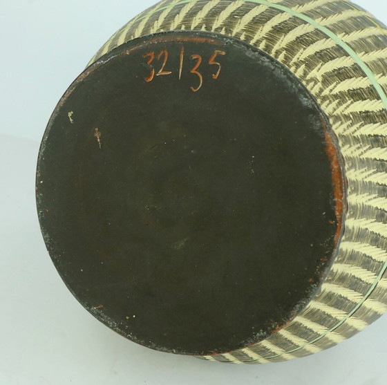 Image 1 of Duemler & Breiden 1950er Bodenvase Modell 32/35 Sgraffito-Dekor mit bunten Streifen