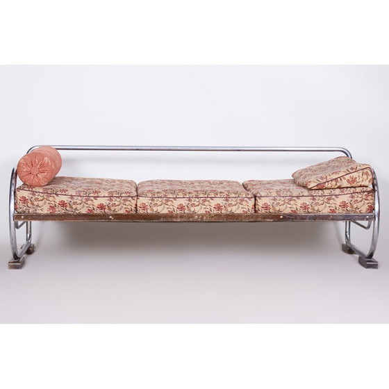 Image 1 of Vintage 3-Sitzer Sofa aus bedrucktem Stoff und Metall von Robert Slezak für Slezak Factories, Tschechische Republik 1930