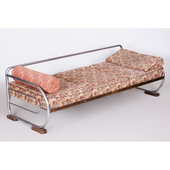 Image 1 of Vintage 3-Sitzer Sofa aus bedrucktem Stoff und Metall von Robert Slezak für Slezak Factories, Tschechische Republik 1930