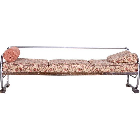 Image 1 of Vintage 3-Sitzer Sofa aus bedrucktem Stoff und Metall von Robert Slezak für Slezak Factories, Tschechische Republik 1930