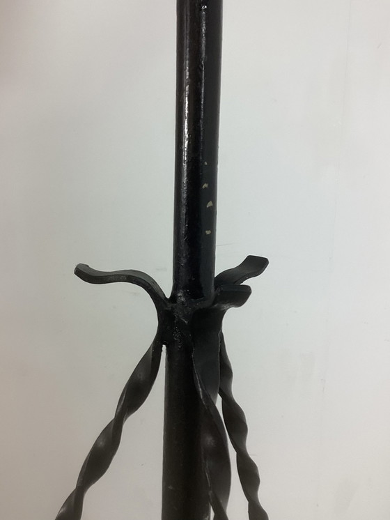 Image 1 of Art Deco Amsterdam Schule Schmiedeeisen Lampe Buntglasschirm