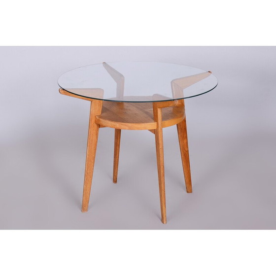 Image 1 of Mid Century runder Couchtisch aus Eichenholz und Glas von Jitona Sobeslav, Tschechien 1950er Jahre