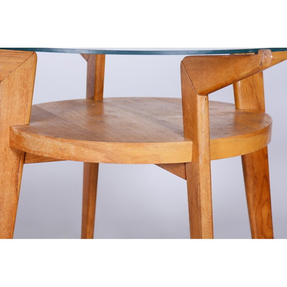 Image 1 of Mid Century runder Couchtisch aus Eichenholz und Glas von Jitona Sobeslav, Tschechien 1950er Jahre