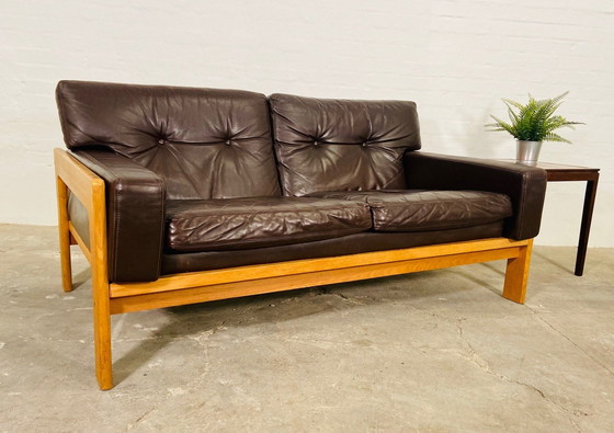 Image 1 of Vintage Danish Mid Century Bramin Leder Zweisitzer Sofa 1960s