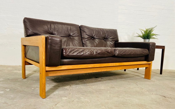 Image 1 of Vintage Danish Mid Century Bramin Leder Zweisitzer Sofa 1960s