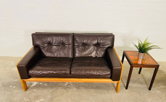Image 1 of Vintage Danish Mid Century Bramin Leder Zweisitzer Sofa 1960s