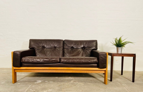 Image 1 of Vintage Danish Mid Century Bramin Leder Zweisitzer Sofa 1960s