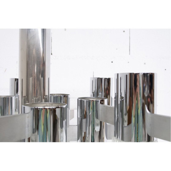 Image 1 of Paar Vintage-Kronleuchter aus Chromstahl von Gaetano Sciolari, 1970