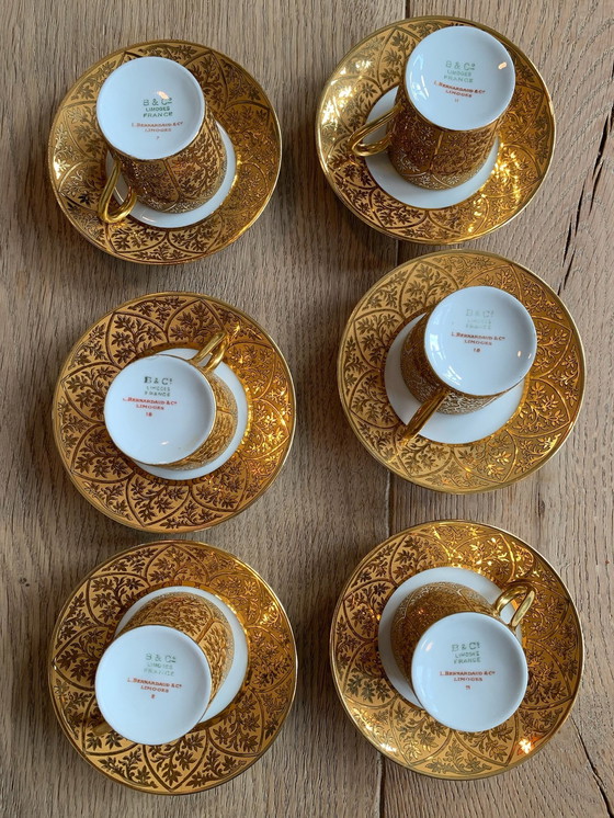 Image 1 of 6x Französische Limoges Espresso Tassen mit Untertasse Éclat En Or
