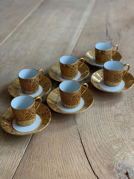 6x Französische Limoges Espresso Tassen mit Untertasse Éclat En Or