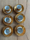6x Französische Limoges Espresso Tassen mit Untertasse Éclat En Or