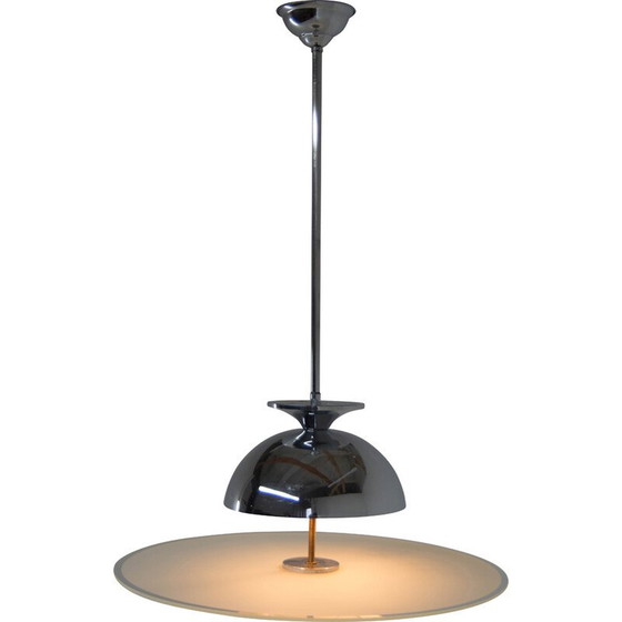 Image 1 of Vintage Bauhaus-Kronleuchter aus Chrom und sandgestrahltem Glas, 1930er Jahre