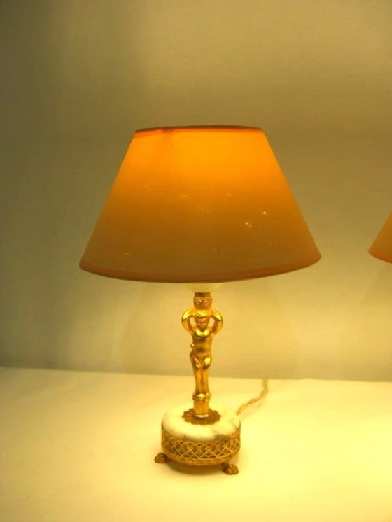 Image 1 of Art Nouveau, Neo Classical, Akzent-Schlafzimmerlampen (2), vergoldetes Messing, Marmor, Luxusbeleuchtung, einzigartig
