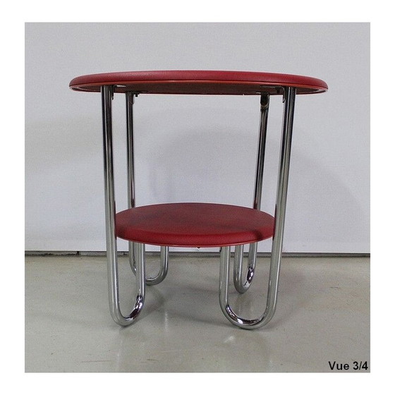 Image 1 of Runder verchromter Metall-Bauhaus-Beistelltisch von Thonet, 1940