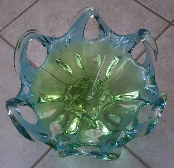 Image 1 of Vintage-Schale aus türkisblauem und grünem Muranoglas, 1950er Jahre