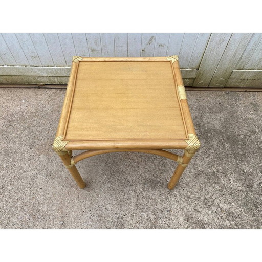 Vintage Couchtisch aus Rattan und Eichenfurnier für Maugrion, 1980
