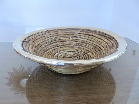 Image 1 of Großer runder Korb, Gabriella Crespi, Rattan, Messing, 1960-1970