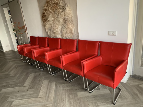 Image 1 of 6x JESS Esszimmersessel aus rotem Leder