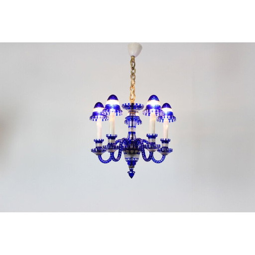 Kronleuchter aus blauem Glas, Tschechoslowakei 1940